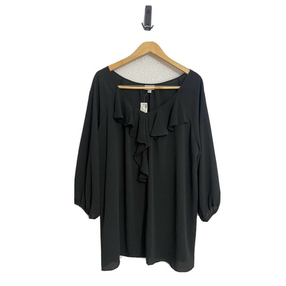 Avenue NWT 22/24 Ruffle V Neck Blouse Button Up - Picture 1 of 4